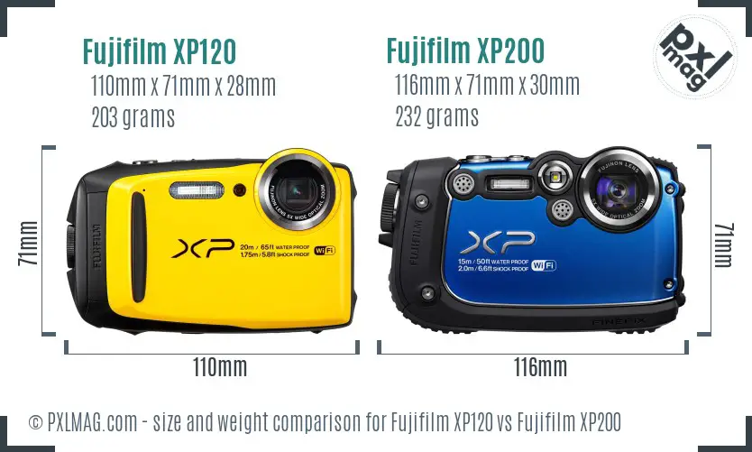 Fujifilm XP120 vs Fujifilm XP200 size comparison