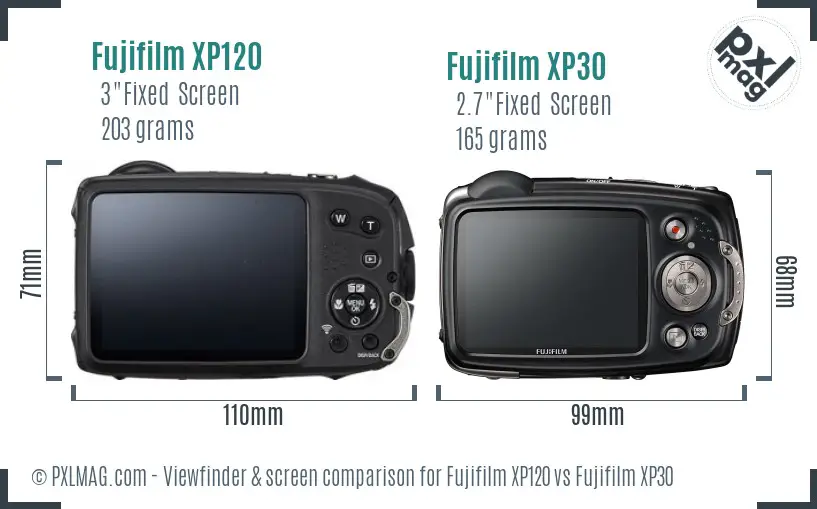 Fujifilm XP120 vs Fujifilm XP30 Screen and Viewfinder comparison