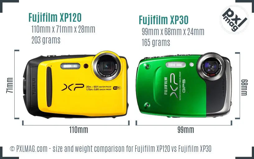 Fujifilm XP120 vs Fujifilm XP30 size comparison