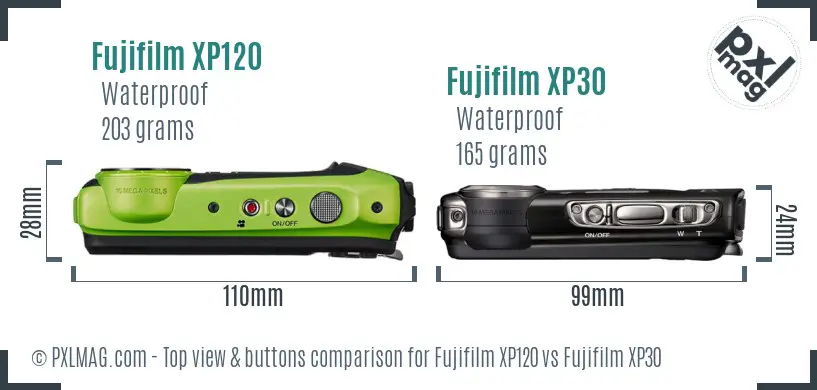 Fujifilm XP120 vs Fujifilm XP30 top view buttons comparison