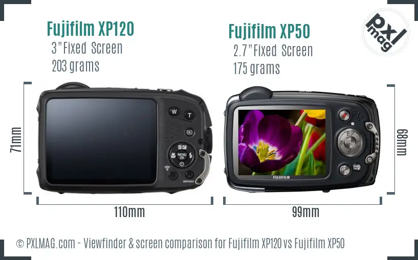 Fujifilm XP120 vs Fujifilm XP50 Screen and Viewfinder comparison