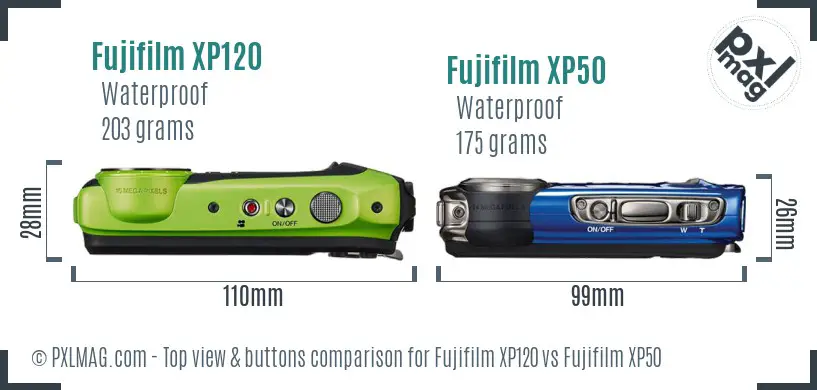 Fujifilm XP120 vs Fujifilm XP50 top view buttons comparison