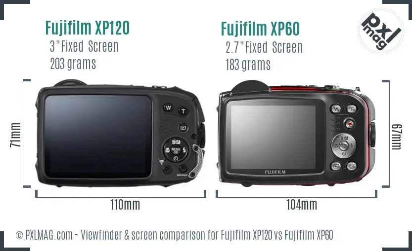 Fujifilm XP120 vs Fujifilm XP60 Screen and Viewfinder comparison
