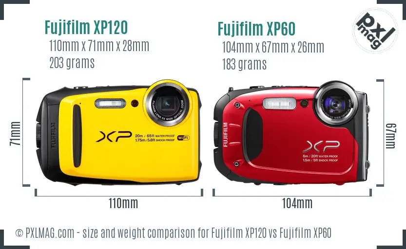 Fujifilm XP120 vs Fujifilm XP60 size comparison