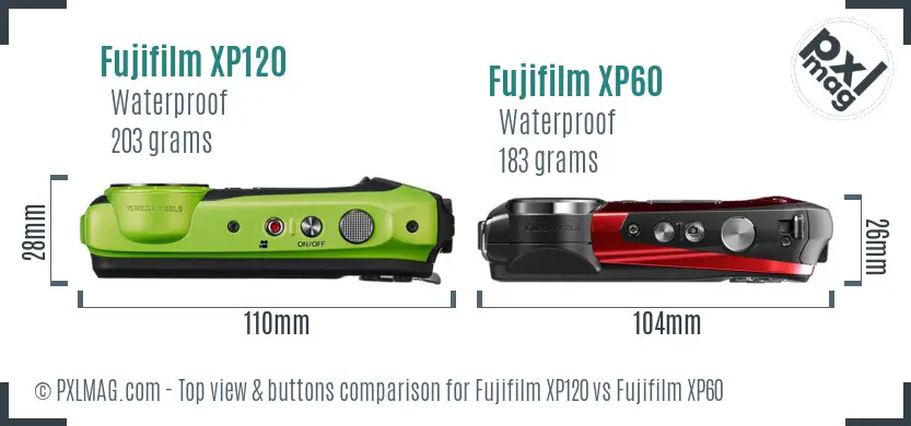 Fujifilm XP120 vs Fujifilm XP60 top view buttons comparison