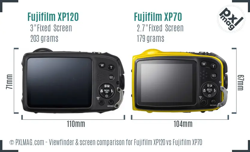 Fujifilm XP120 vs Fujifilm XP70 Screen and Viewfinder comparison