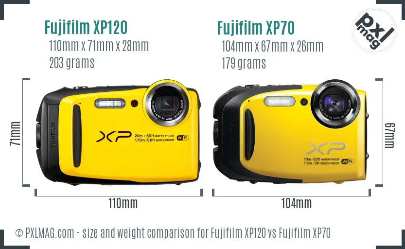 Fujifilm XP120 vs Fujifilm XP70 size comparison