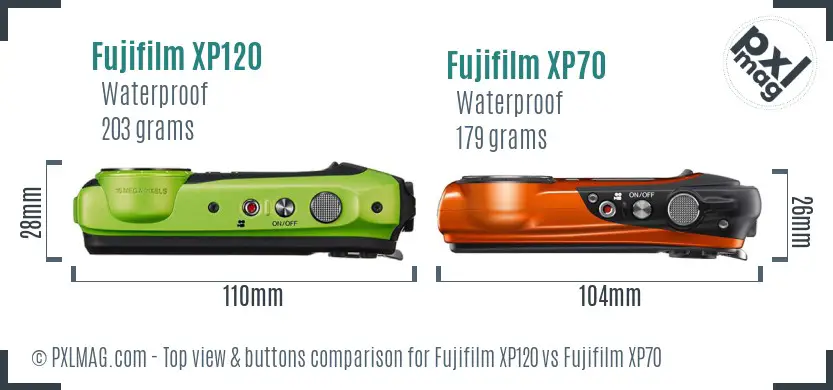 Fujifilm XP120 vs Fujifilm XP70 top view buttons comparison