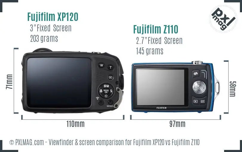 Fujifilm XP120 vs Fujifilm Z110 Screen and Viewfinder comparison