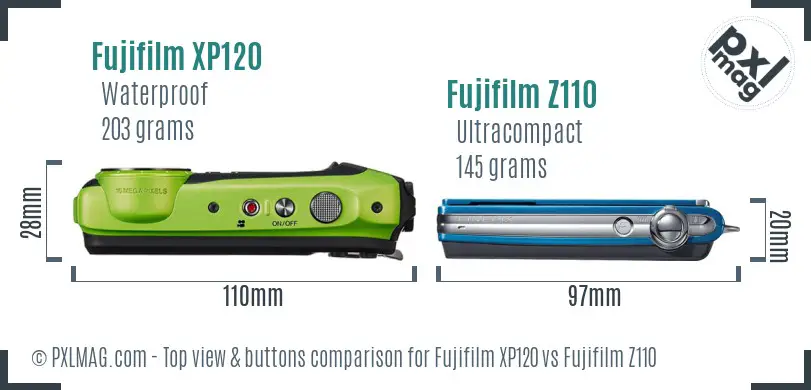 Fujifilm XP120 vs Fujifilm Z110 top view buttons comparison