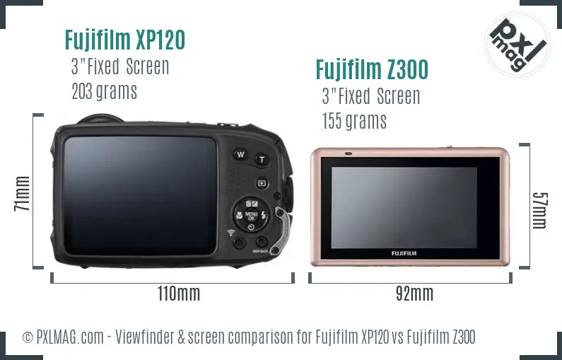 Fujifilm XP120 vs Fujifilm Z300 Screen and Viewfinder comparison