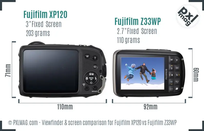 Fujifilm XP120 vs Fujifilm Z33WP Screen and Viewfinder comparison