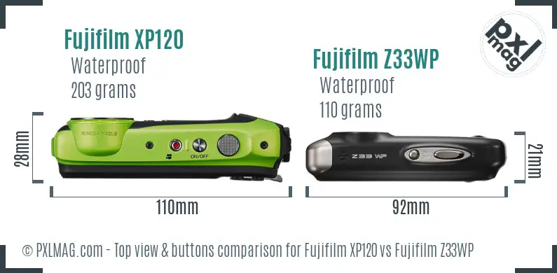 Fujifilm XP120 vs Fujifilm Z33WP top view buttons comparison