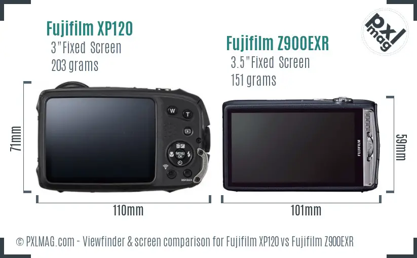 Fujifilm XP120 vs Fujifilm Z900EXR Screen and Viewfinder comparison
