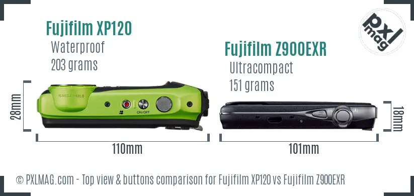 Fujifilm XP120 vs Fujifilm Z900EXR top view buttons comparison