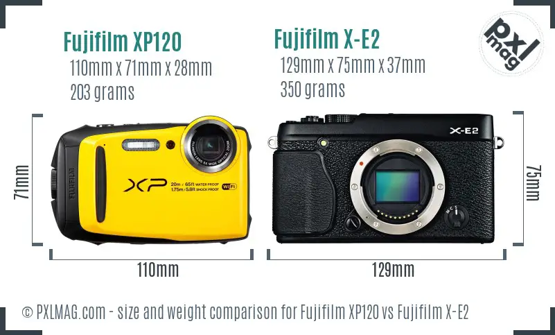 Fujifilm XP120 vs Fujifilm X-E2 size comparison