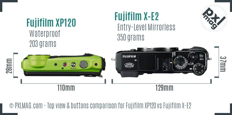Fujifilm XP120 vs Fujifilm X-E2 top view buttons comparison