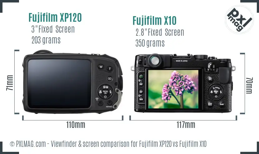 Fujifilm XP120 vs Fujifilm X10 Screen and Viewfinder comparison