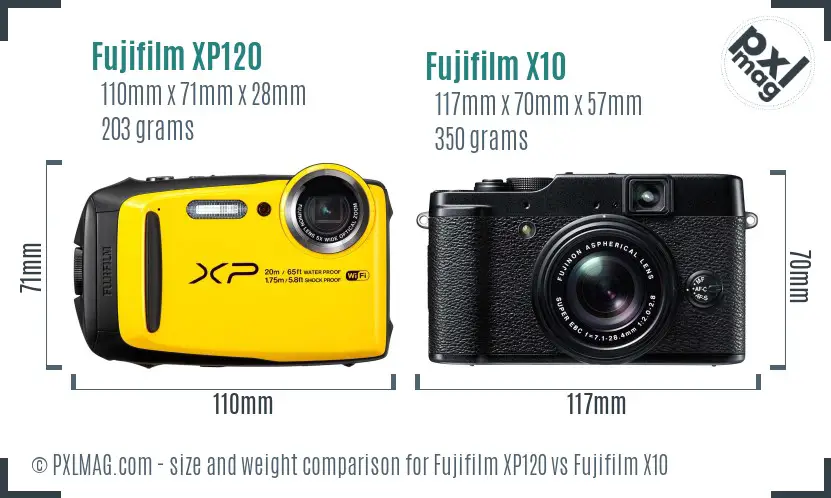 Fujifilm XP120 vs Fujifilm X10 size comparison