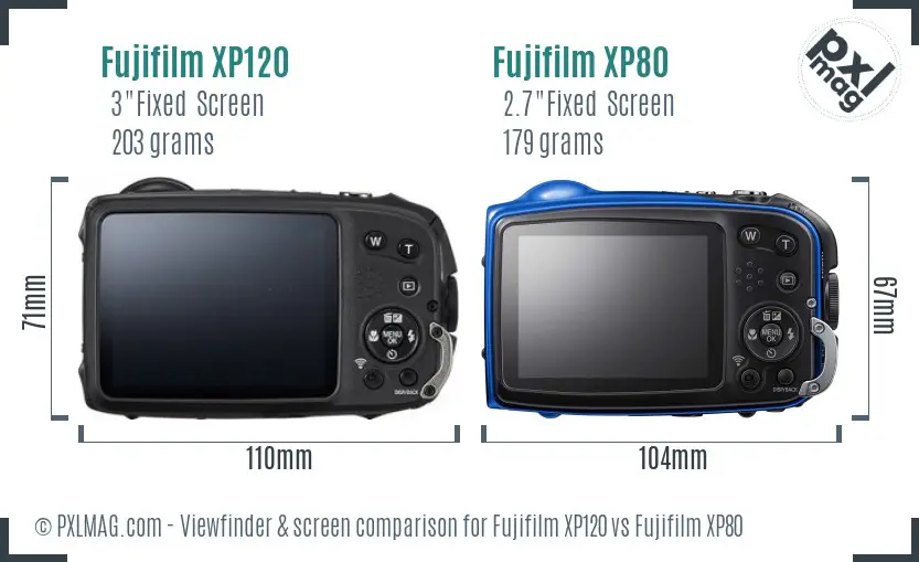 Fujifilm XP120 vs Fujifilm XP80 Screen and Viewfinder comparison