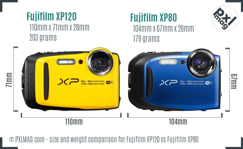 Fujifilm XP120 vs Fujifilm XP80 size comparison