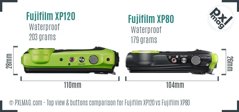 Fujifilm XP120 vs Fujifilm XP80 top view buttons comparison