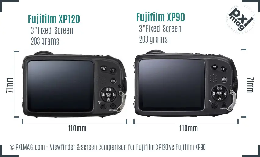 Fujifilm XP120 vs Fujifilm XP90 Screen and Viewfinder comparison