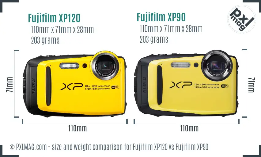 Fujifilm XP120 vs Fujifilm XP90 size comparison