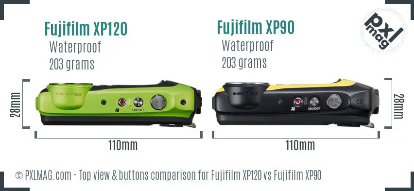 Fujifilm XP120 vs Fujifilm XP90 top view buttons comparison