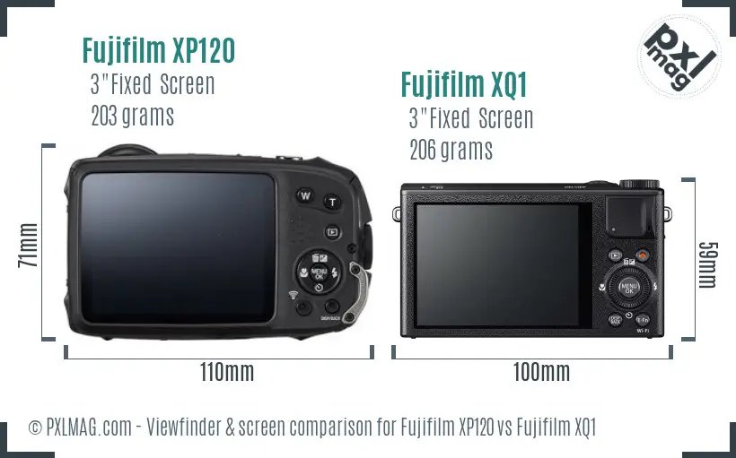 Fujifilm XP120 vs Fujifilm XQ1 Screen and Viewfinder comparison