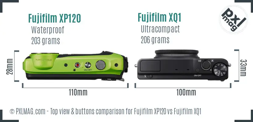 Fujifilm XP120 vs Fujifilm XQ1 top view buttons comparison