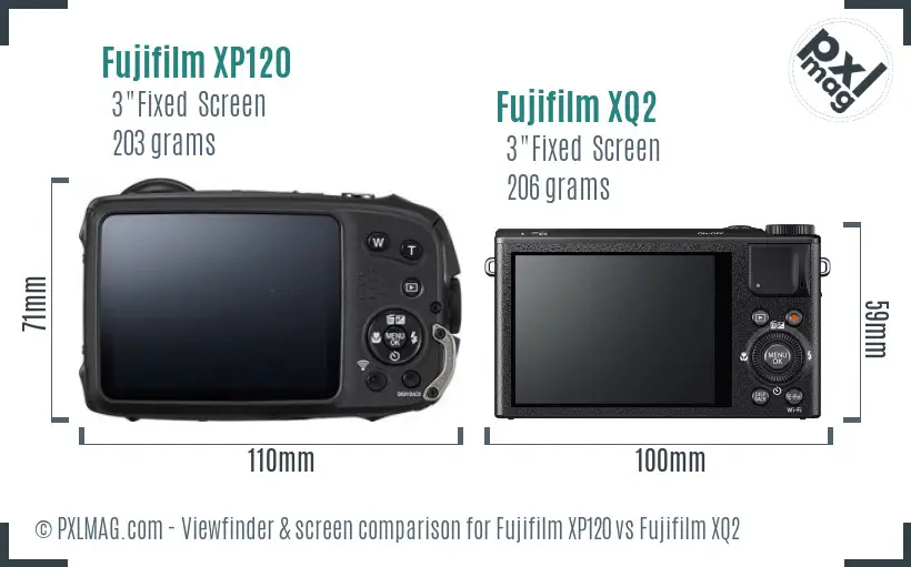 Fujifilm XP120 vs Fujifilm XQ2 Screen and Viewfinder comparison