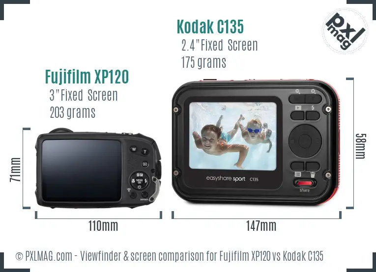 Fujifilm XP120 vs Kodak C135 Screen and Viewfinder comparison