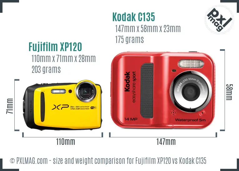 Fujifilm XP120 vs Kodak C135 size comparison