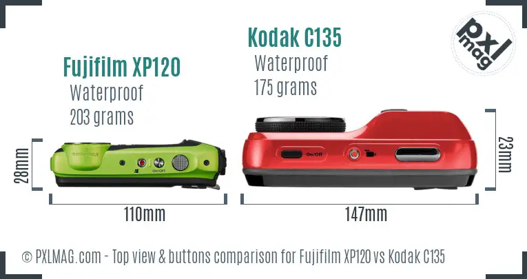 Fujifilm XP120 vs Kodak C135 top view buttons comparison
