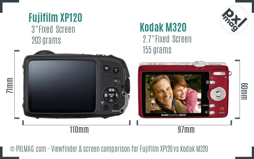 Fujifilm XP120 vs Kodak M320 Screen and Viewfinder comparison