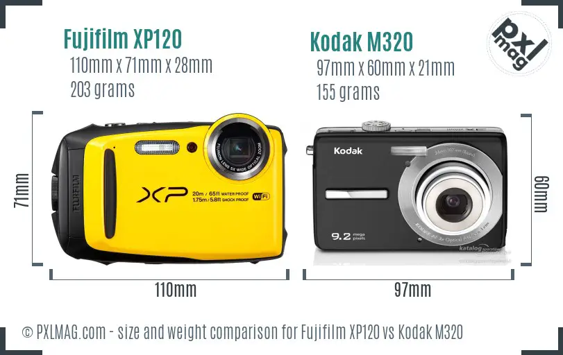 Fujifilm XP120 vs Kodak M320 size comparison