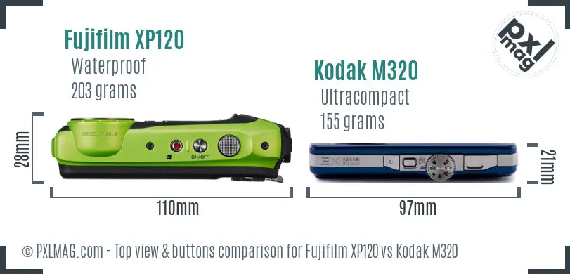 Fujifilm XP120 vs Kodak M320 top view buttons comparison