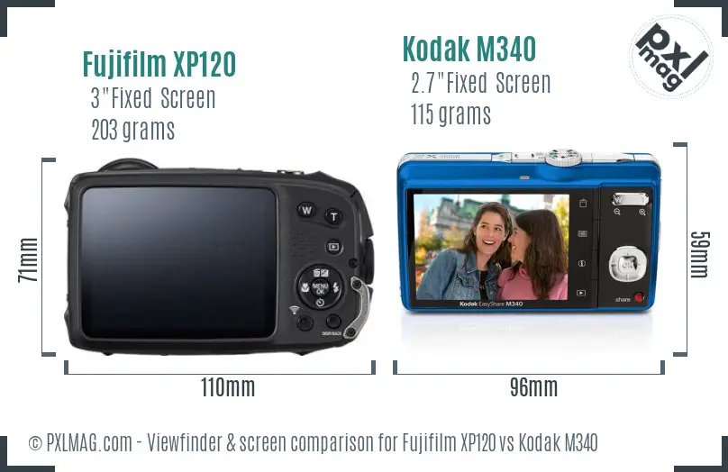 Fujifilm XP120 vs Kodak M340 Screen and Viewfinder comparison Fujifilm XP120 vs Kodak M340 Screen and Viewfinder comparison