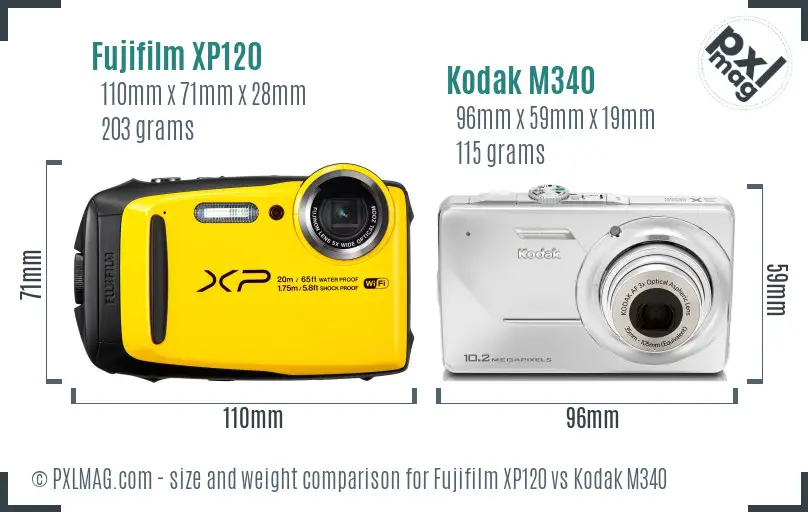Fujifilm XP120 vs Kodak M340 size comparison Fujifilm XP120 vs Kodak M340 size comparison