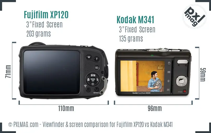 Fujifilm XP120 vs Kodak M341 Screen and Viewfinder comparison Fujifilm XP120 vs Kodak M341 Screen and Viewfinder comparison