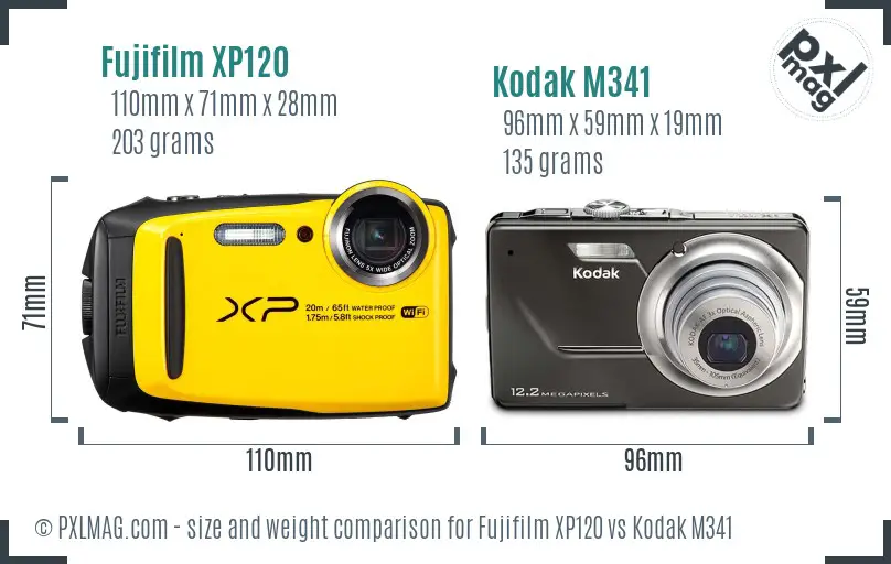 Fujifilm XP120 vs Kodak M341 size comparison Fujifilm XP120 vs Kodak M341 size comparison