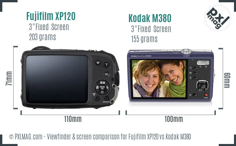 Fujifilm XP120 vs Kodak M380 Screen and Viewfinder comparison