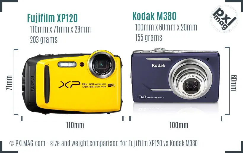 Fujifilm XP120 vs Kodak M380 size comparison