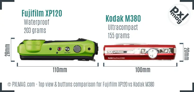 Fujifilm XP120 vs Kodak M380 top view buttons comparison