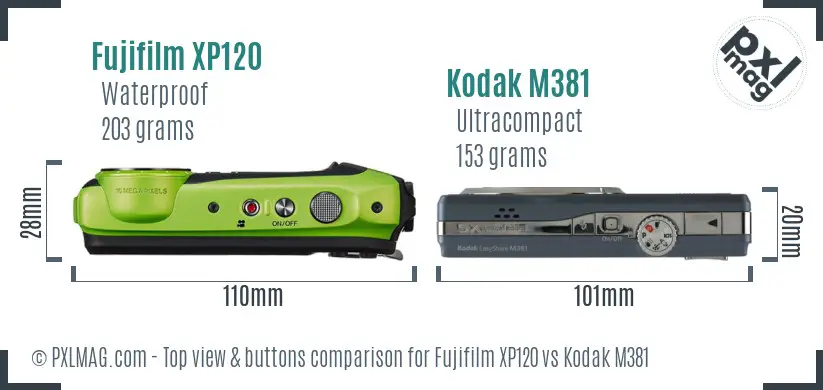 Fujifilm XP120 vs Kodak M381 top view buttons comparison