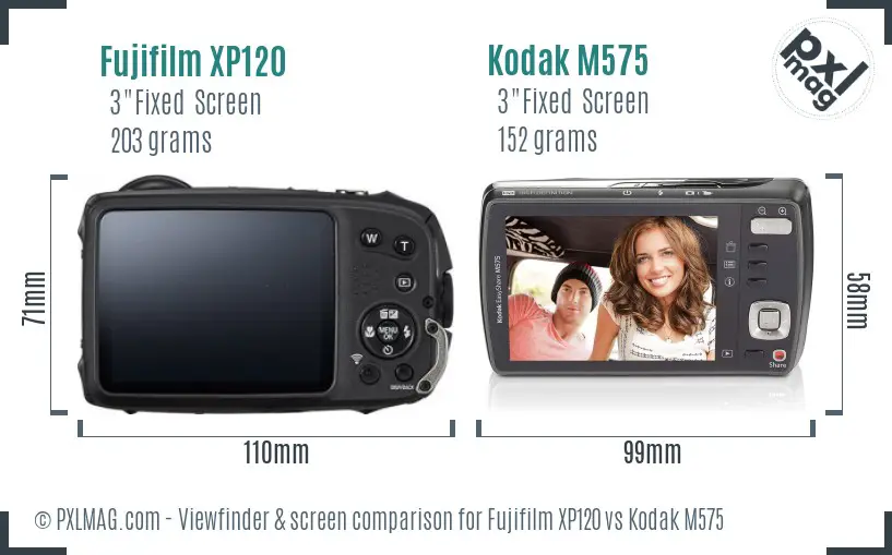 Fujifilm XP120 vs Kodak M575 Screen and Viewfinder comparison