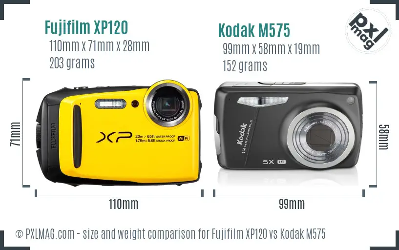 Fujifilm XP120 vs Kodak M575 size comparison