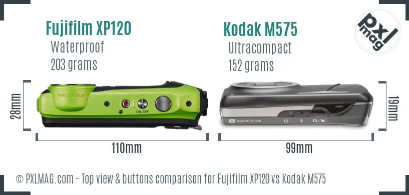 Fujifilm XP120 vs Kodak M575 top view buttons comparison