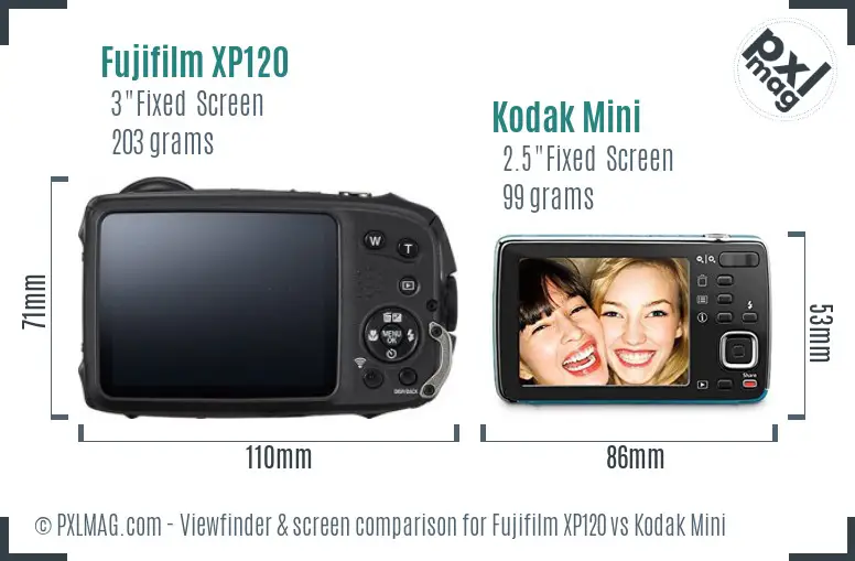 Fujifilm XP120 vs Kodak Mini Screen and Viewfinder comparison